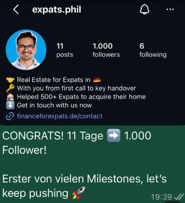 Nachricht: 11 Tage, 1.000 Follower